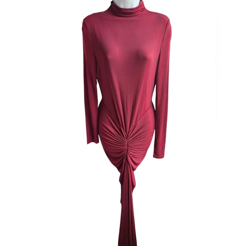 Ronny Kobo Maroon Scorpio Ruched Maxi Dress Size L